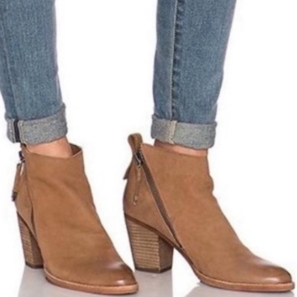 Dolce Vita Jaeger Nubuck Leather Double Zip Bootie Teak Block Heel